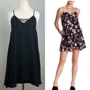 NWT Nordstrom Mimi Chica Black Lace Up Swing Slip Mini Dress Sz S